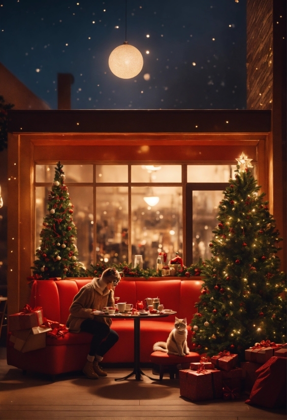 Christmas Tree, Property, Window, Light, Christmas Ornament, Building
