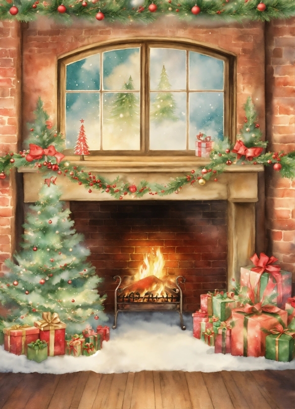 Christmas Tree, Property, Window, Light, Green, Wood