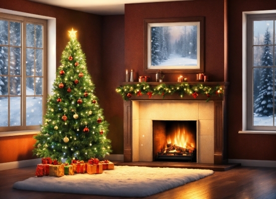 Christmas Tree, Property, Window, Light, Wood, Plant
