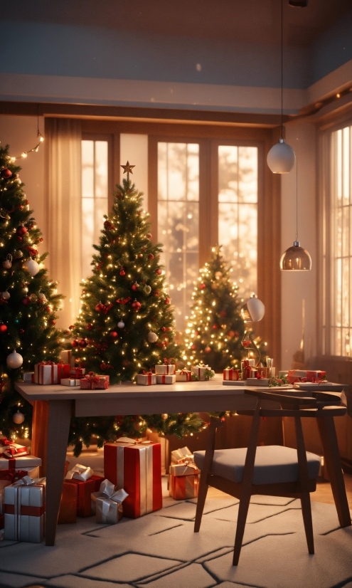 Christmas Tree, Property, Window, Plant, Christmas Ornament, Light