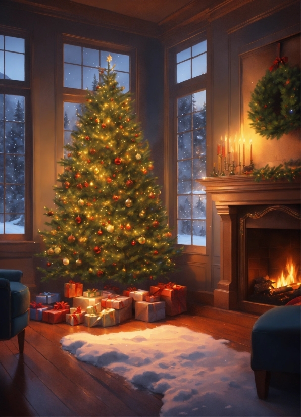 Christmas Tree, Property, Window, Plant, Christmas Ornament, Wood