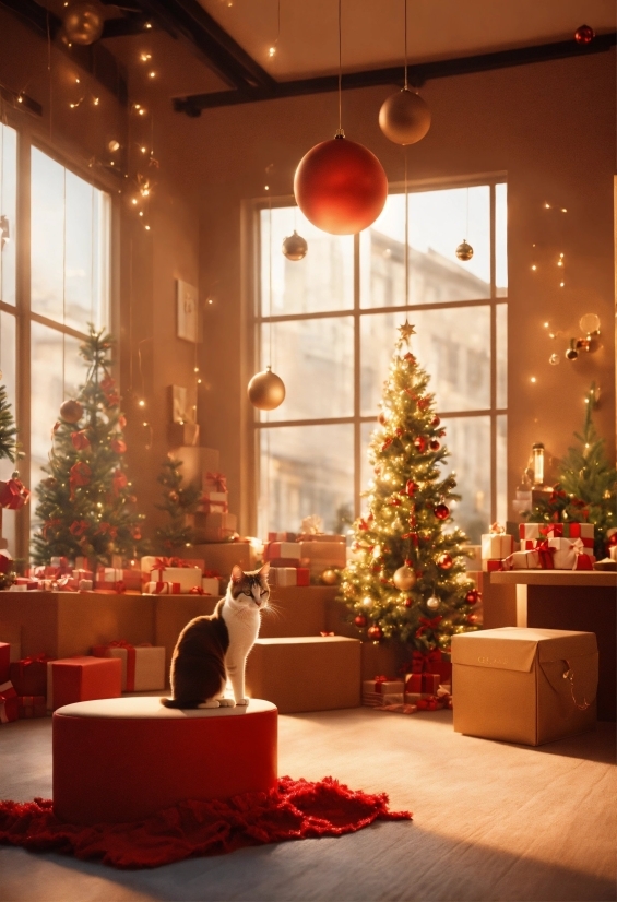 Christmas Tree, Property, Window, White, Christmas Ornament, Plant