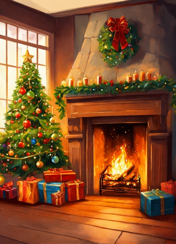 Christmas Tree, Property, Wood, Interior Design, Hearth, Christmas Ornament