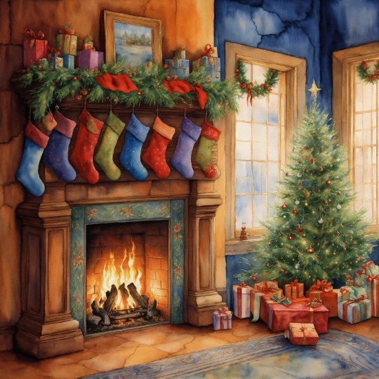 Christmas Tree, Property, Wood, Interior Design, Hearth, Living Room