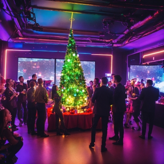Christmas Tree, Purple, Decoration, Lighting, Interior Design, Electricity
