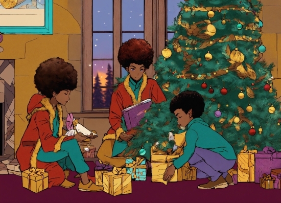 Christmas Tree, Sharing, Cartoon, Organism, Christmas Ornament, Community