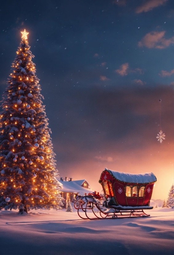 Christmas Tree, Sky, Atmosphere, Plant, Light, Snow