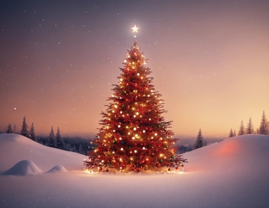 Christmas Tree, Sky, Atmosphere, Plant, Snow, Light