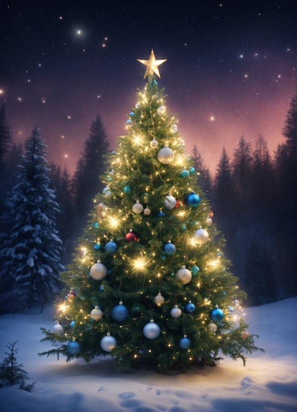 Christmas Tree, Sky, Atmosphere, Snow, World, Light