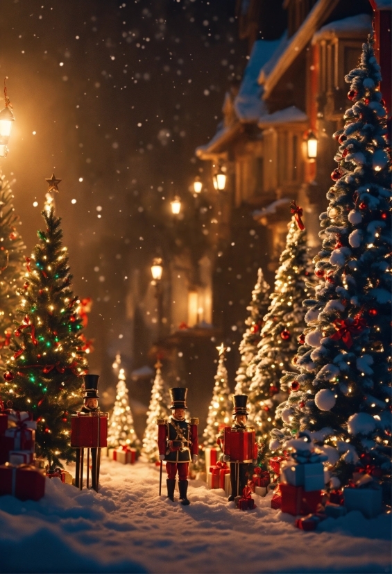 Christmas Tree, Sky, Christmas Ornament, Light, Snow, Lighting