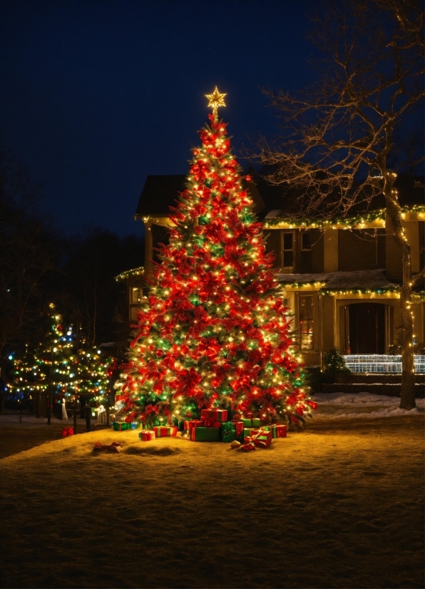 Christmas Tree, Sky, Christmas Ornament, Plant, Branch, Electricity