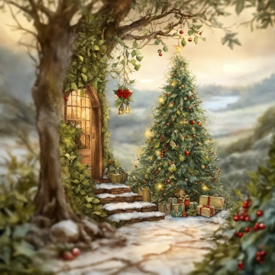 Christmas Tree, Sky, Christmas Ornament, Plant, Flower, Natural Landscape