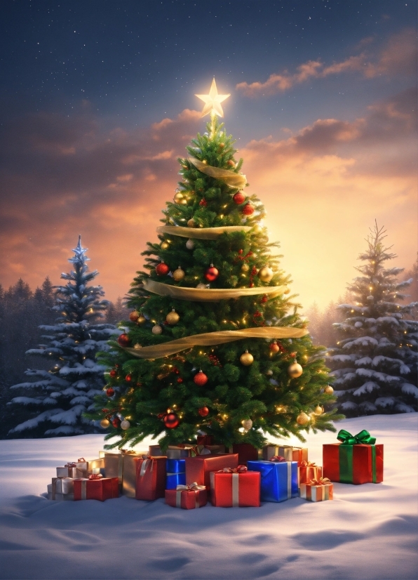Christmas Tree, Sky, Cloud, Snow, Light, Christmas Ornament