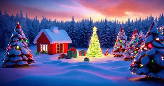 Christmas Tree, Sky, Cloud, Snow, World, Light