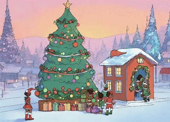 Christmas Tree, Sky, Green, Snow, World, Christmas Ornament