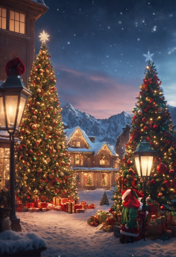 Christmas Tree, Sky, Light, Christmas Ornament, Snow, Lighting