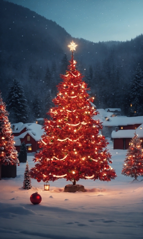 Christmas Tree, Sky, Mountain, Plant, World, Snow