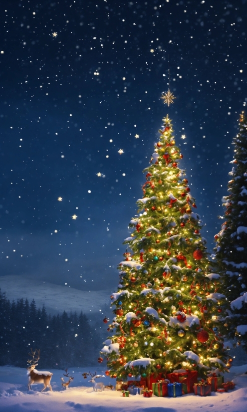 Christmas Tree, Sky, Plant, Christmas Ornament, Light, Nature