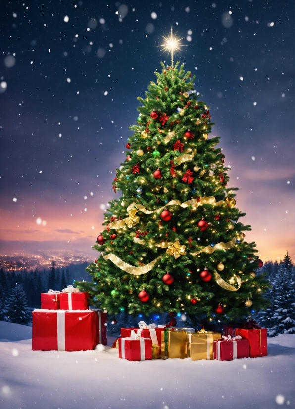 Christmas Tree, Sky, Plant, Christmas Ornament, Light, Nature