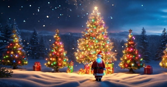 Christmas Tree, Sky, Plant, Christmas Ornament, Snow, Light