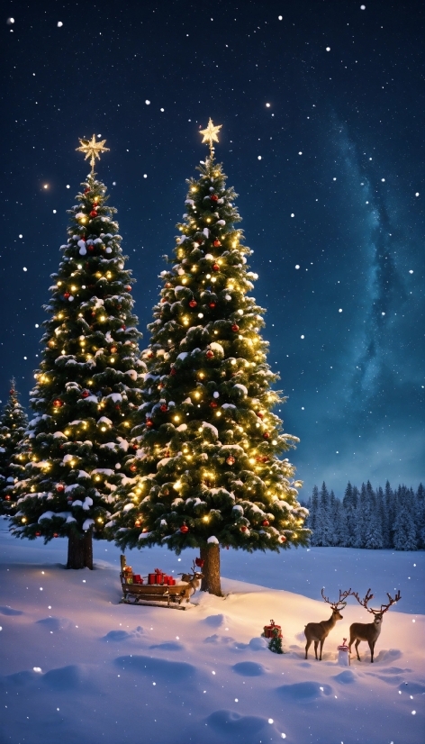 Christmas Tree, Sky, Plant, Snow, Christmas Ornament, Light