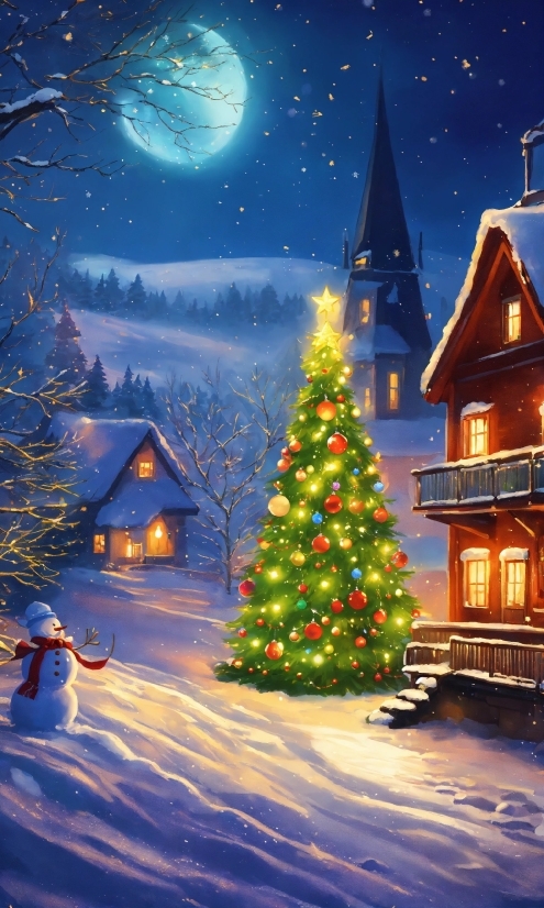 Christmas Tree, Sky, Plant, Snow, World, Light