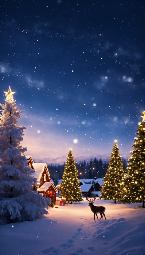 Christmas Tree, Sky, Plant, Snow, World, Light