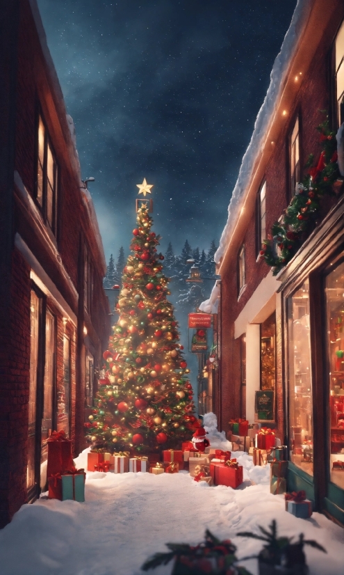Christmas Tree, Sky, Property, Building, Cloud, World