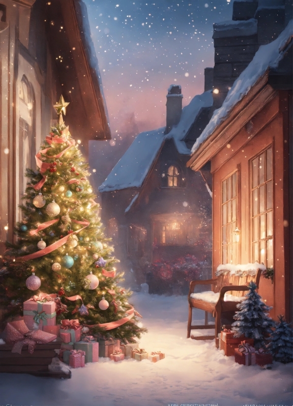 Christmas Tree, Sky, Property, Building, Plant, Light