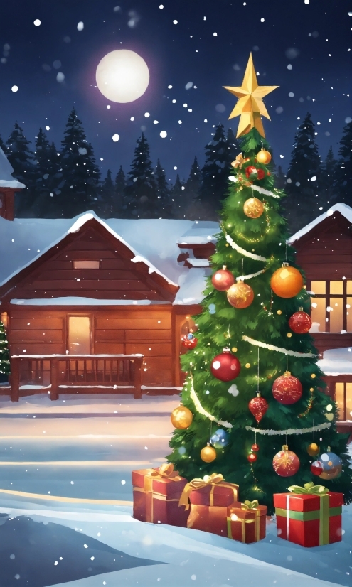 Christmas Tree, Sky, Property, Light, World, Snow