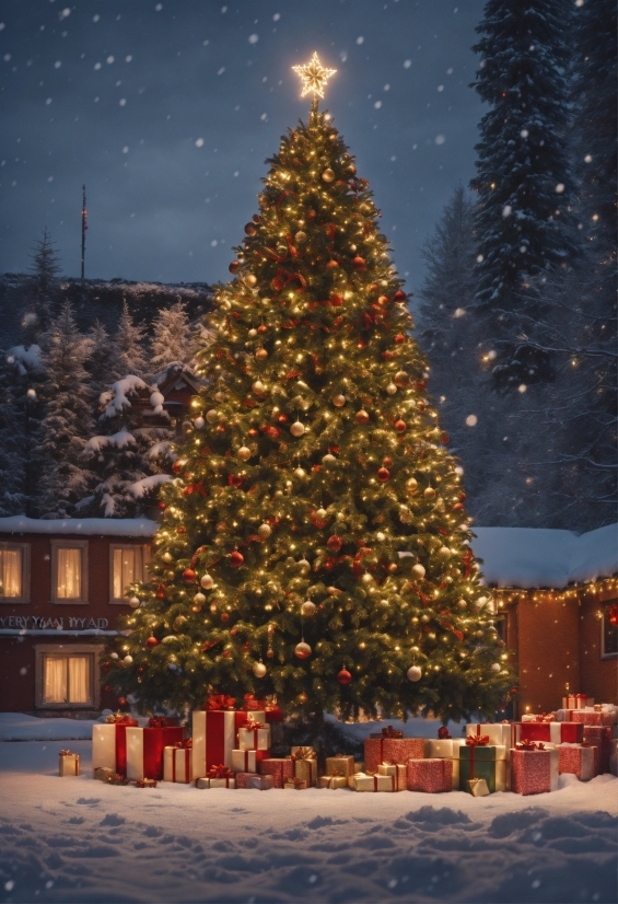 Christmas Tree, Sky, Snow, Christmas Ornament, Light, Nature