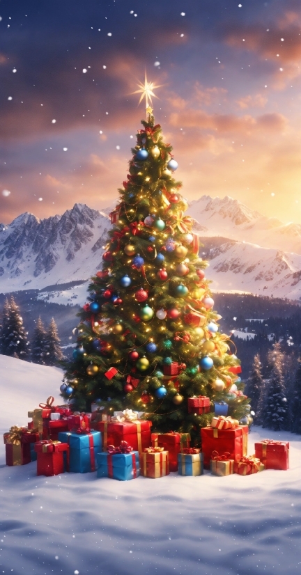 Christmas Tree, Sky, Snow, Cloud, Light, Christmas Ornament