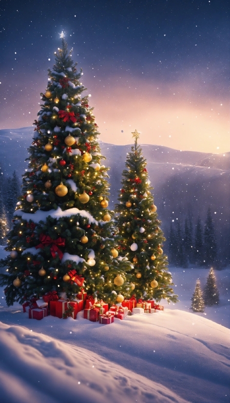 Christmas Tree, Sky, Snow, Light, Christmas Ornament, World