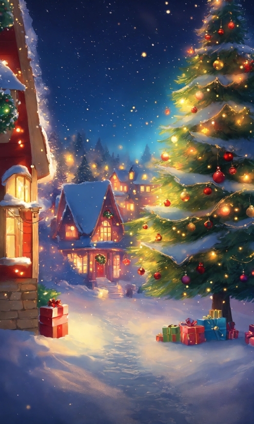 Christmas Tree, Sky, Snow, Light, Nature, World