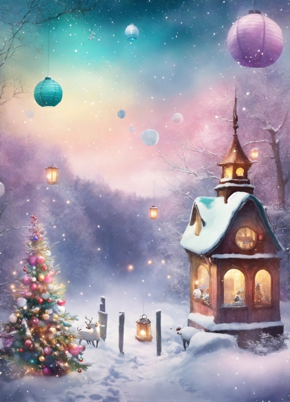 Christmas Tree, Sky, Snow, Light, World, Nature