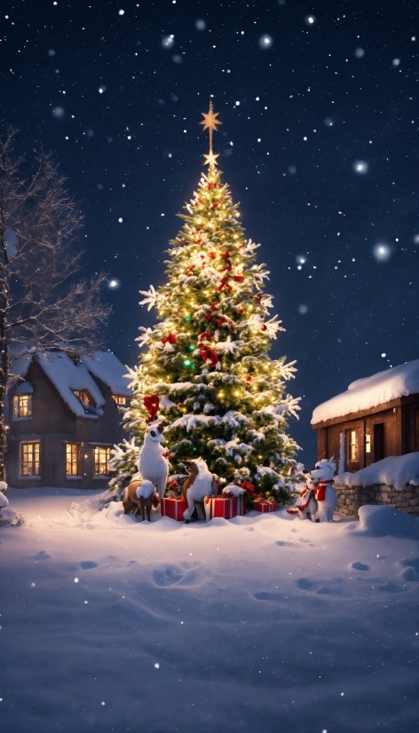 Christmas Tree, Sky, Snow, Light, World, Nature