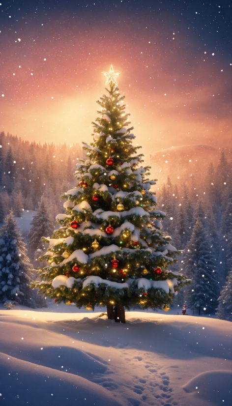 Christmas Tree, Sky, Snow, Plant, Christmas Ornament, World