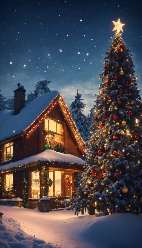 Christmas Tree, Sky, Snow, Plant, Light, Nature