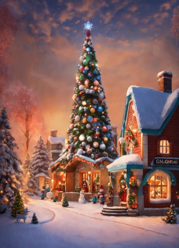 Christmas Tree, Sky, Snow, World, Cloud, Window