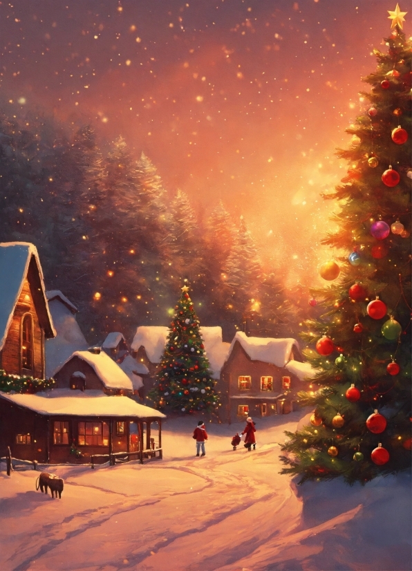 Christmas Tree, Sky, Snow, World, Light, Nature