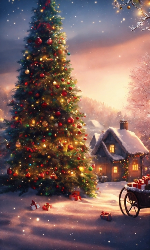Christmas Tree, Sky, Wheel, Photograph, Plant, Snow