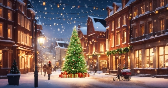 Christmas Tree, Sky, Window, Building, Light, Lighting