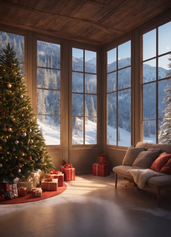 Christmas Tree, Sky, Window, Plant, Building, Light