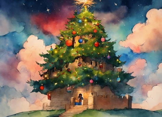 Christmas Tree, Sky, World, Green, Light, Nature