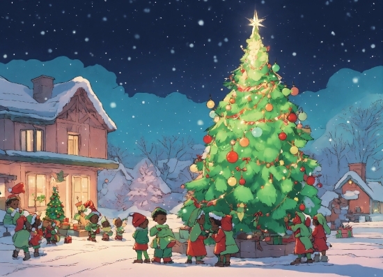 Christmas Tree, Sky, World, Green, Light, Snow