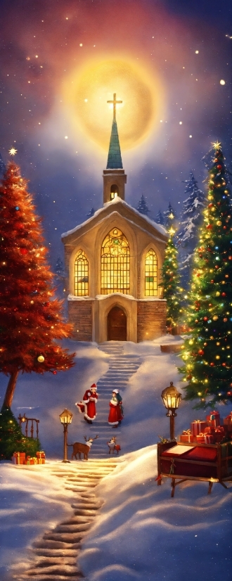 Christmas Tree, Sky, World, Light, Christmas Ornament, Building