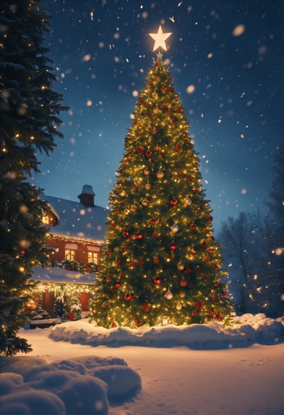 Christmas Tree, Sky, World, Light, Snow, Nature