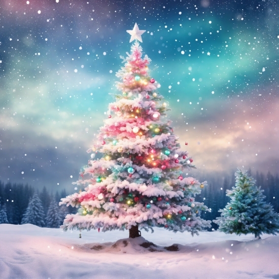 Christmas Tree, Sky, World, Snow, Christmas Ornament, Light