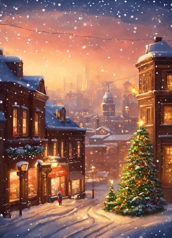 Christmas Tree, Snow, Building, Sky, Atmosphere, World