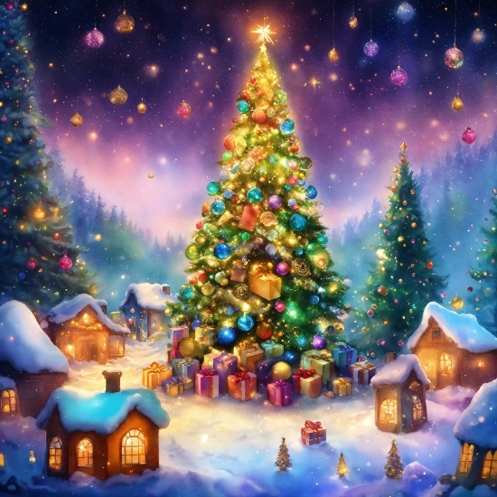 Christmas Tree, Snow, Christmas Ornament, Light, Blue, Nature